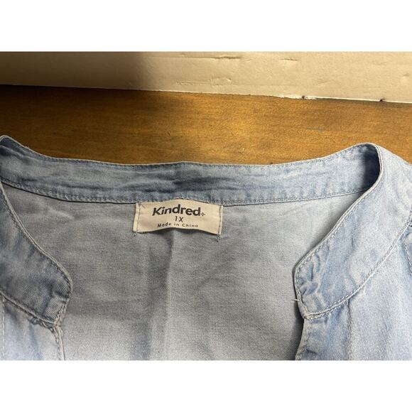 Anthropologie Kindred Women’s Chambray Floral Embroidered Shirt Plus Size 1X - Picture 3 of 10